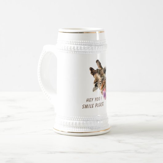 Funny Beer Stein met Speelse Giraffe - Smile Bierpul (Voorkant links)