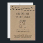 Funny Beer Theme Birthday Uitnodiging<br><div class="desc">Kom voor het bier. Blijf voor de verjaardag. Een grappige uitnodiging voor een leuk feest. De biertoast kunstwerken zijn met de hand getekend op een wonderlijk rustige kraft achtergrond. Het coördineren RSVP, Details, Registratie, Dank u kaarten en andere punten zijn beschikbaar in het Collectie van de Kunst van de Brouwerij...</div>