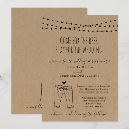 Funny Beer Theme Wedding Kaart (Voorkant / Achterkant)