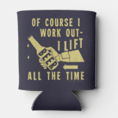 Funny Beer Work Out Humor op blauw Blikjeskoeler (Achterkant)