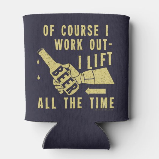 Funny Beer Work Out Humor op blauw Blikjeskoeler (Achterkant)