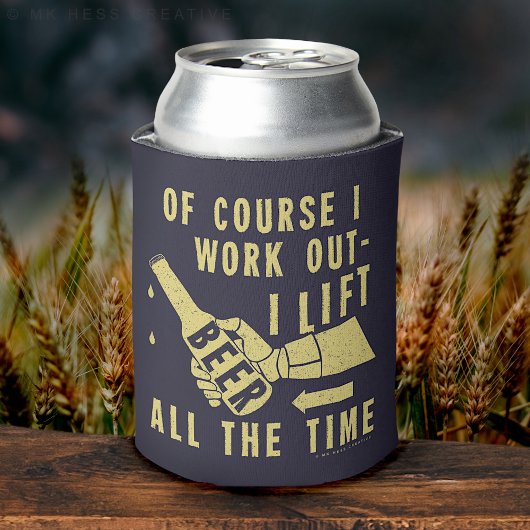 Funny Beer Work Out Humor op blauw Blikjeskoeler
