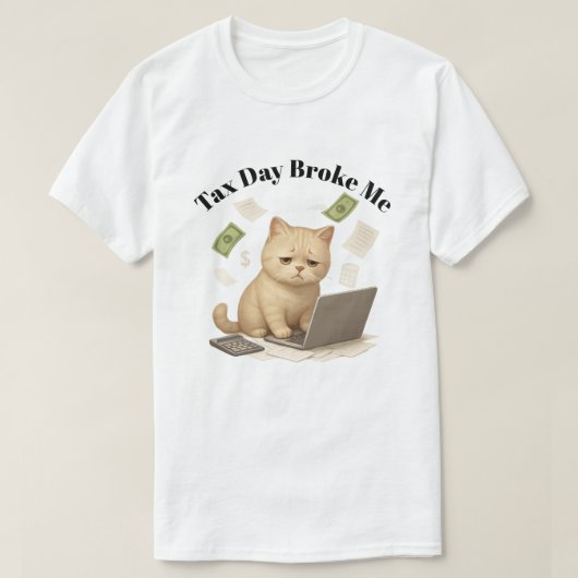 Funny Beige Minimal Stressed Cat Tax Day T-shirt (Design voorkant)