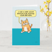 Funny Belated Birthday Cat Kaart (Gele Bloem)