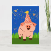 Funny Belated Birthday met Varken in het Pet van B Kaart (Voorkant)