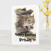 Funny Belated Birthday Squirrel Animal Card Kaart (Gele Bloem)
