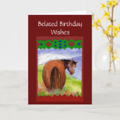 Funny Belated Birthday Wishes, Horses Behind, Kaart (Gele Bloem)