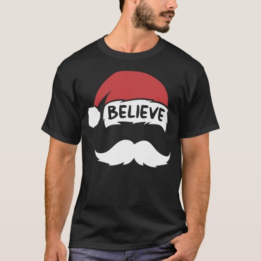 Funny Believe Santa Hat White Mustache Kinder Fami T-shirt (Voorkant)
