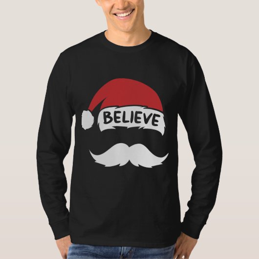Funny Believe Santa Hat White Mustache Kinder T-shirt (Voorkant)