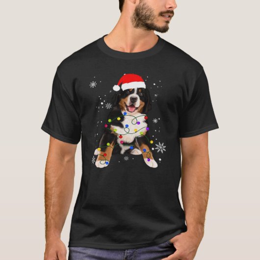 Funny Bernese Berghond Licht Kerstmis Matching T-shirt (Voorkant)