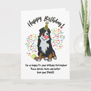Funny Bernese Mountain Dog Birthday Card Donuts