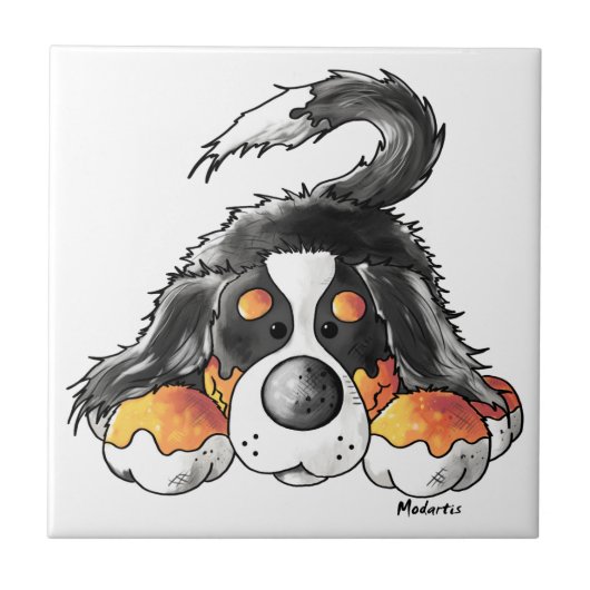 Funny Bernese Mountain Dog Cartoon Tegeltje (Voorkant)
