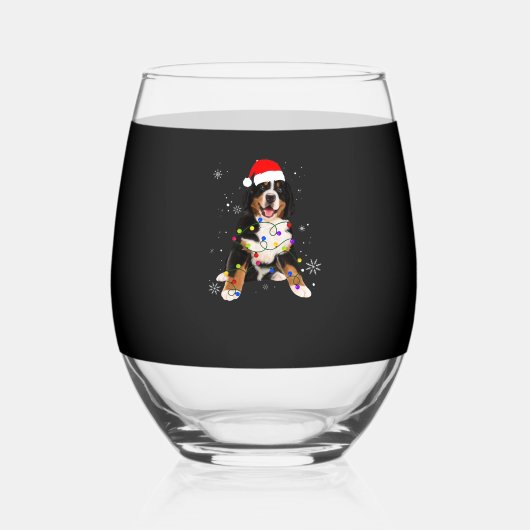 Funny Bernese Mountain Dog Lights Christmas Matchi Wijnglas Zonder Voet (Voorkant)