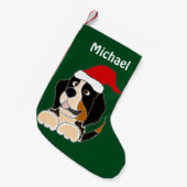 Funny Bernese Mountain Dog met kerstmis stoppen Kleine Kerstsok (Voorkant (Hangend))