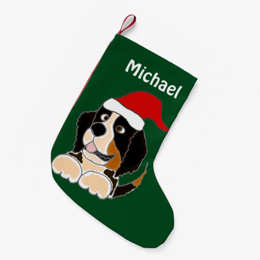 Funny Bernese Mountain Dog met kerstmis stoppen Kleine Kerstsok (Voorkant (Hangend))
