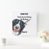 Funny Bernese Mountain Waterverf Canine Art Vierkante Klok (Huis)