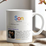 Funny Best Son Ever Search Result with Photo Koffiemok<br><div class="desc">Deze slimme en oprechte aangepaste mok is een perfecte manier om uw zoon te vieren, waardoor het een ideaal cadeau is voor zijn verjaardag, kerst, een speciale vakantie of voor elke gelegenheid. Het unieke ontwerp bootst slim een populaire internetzoekmachine na, waarbij het woord 'Son' prominent bovenaan wordt weergegeven. Met de...</div>