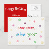 Funny Beste Santa Define Good Holiday Kerstmis Feestdagenkaart (Voorkant / Achterkant)