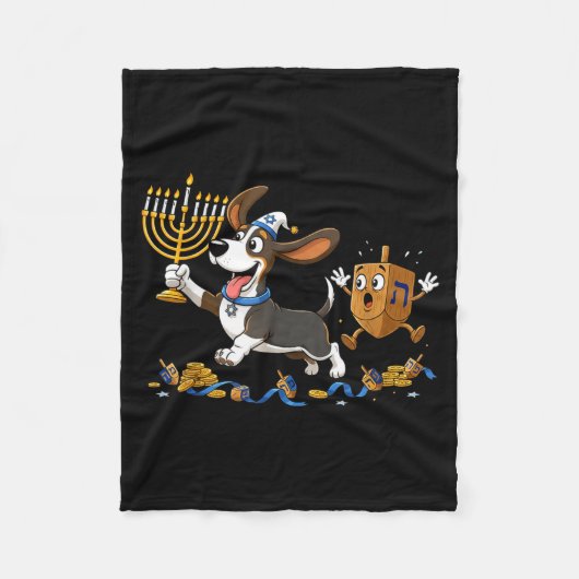 Funny Bet Hound Dreidel Menorah Hanukkah Kids Wome Fleece Deken (Voorkant)