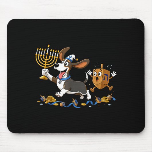 Funny Bet Hound Dreidel Menorah Hanukkah Kids Wome Muismat (Voorkant)