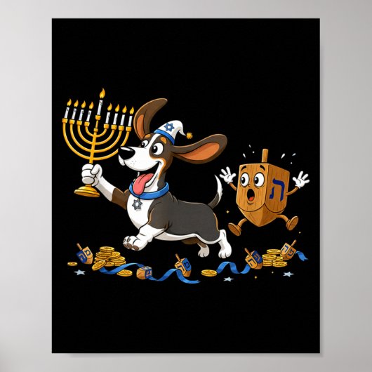 Funny Bet Hound Dreidel Menorah Hanukkah Kids Wome Poster (Voorkant)