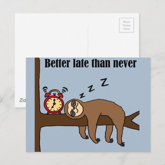 Funny Betere Late dan nooit Sloth Briefkaart (Voorkant / Achterkant)