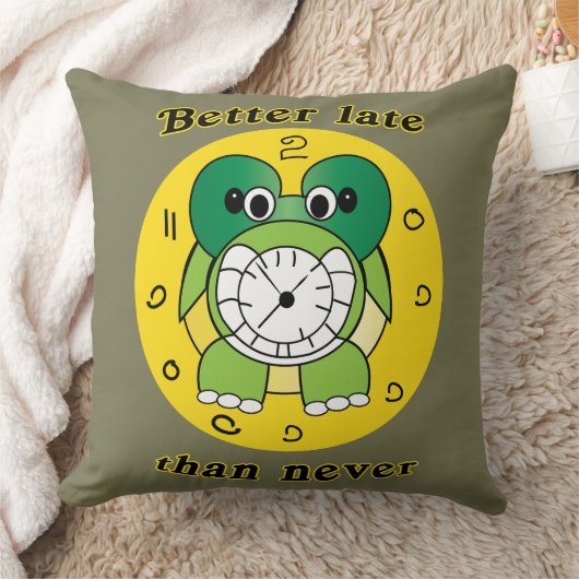 Funny "Better Late Than Never" Turtle Alarm Clock  Kussen (Deken)