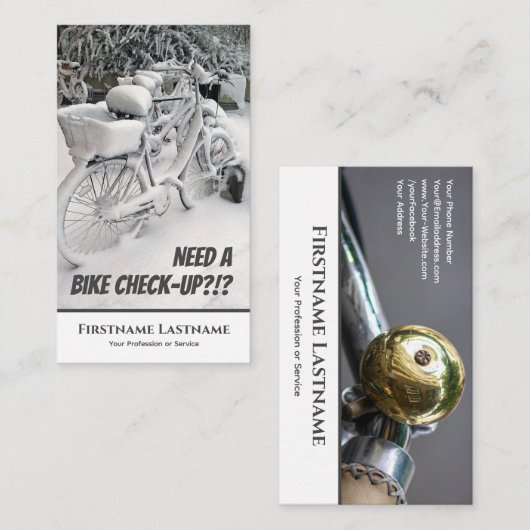 Funny bevroren fiets voor fietsenreparatiewinkels visitekaartje (Voorkant / Achterkant)