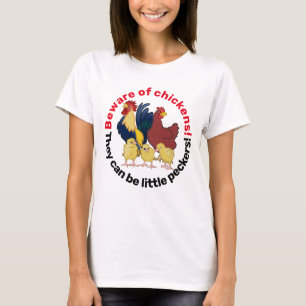Funny Beware van kippen Little Peckers Boerderij L T-shirt
