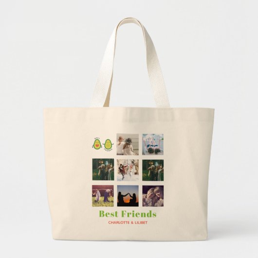 Funny BFF FOTO COLLAGE Gift Personalized AVOCADO Grote Tote Bag (Voorkant)