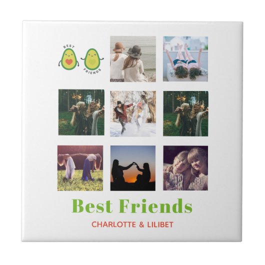 Funny BFF FOTO COLLAGE Gift Personalized AVOCADO Tegeltje (Voorkant)