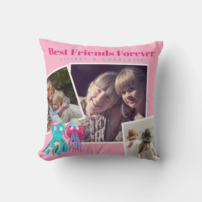Funny BFF PHOTO COLLAGE Gift JellyFish Octopus Kussen (Voorkant)