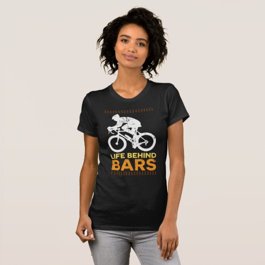 Funny Bicycle "Life Behind Bars" Cyclist Cycling T-shirt (Voorkant volledig)