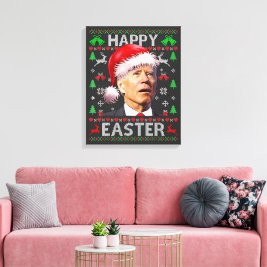 Funny Biden Confused Happy Easter Ugly Christmas Canvas Afdruk (Insitu (Woonkamer))