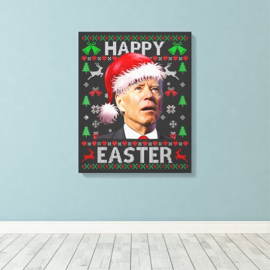 Funny Biden Confused Happy Easter Ugly Christmas Canvas Afdruk (Insitu (Houten vloer))