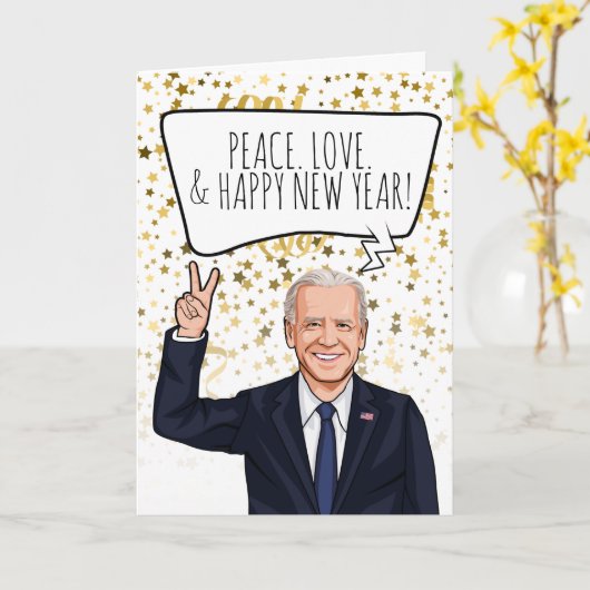 Funny Biden Nieuwjaar Kaart (Gele Bloem)