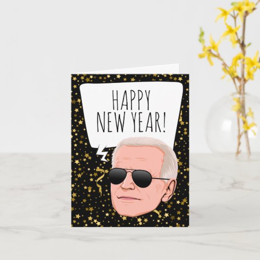 Funny Biden Nieuwjaar Kaart (Gele Bloem)
