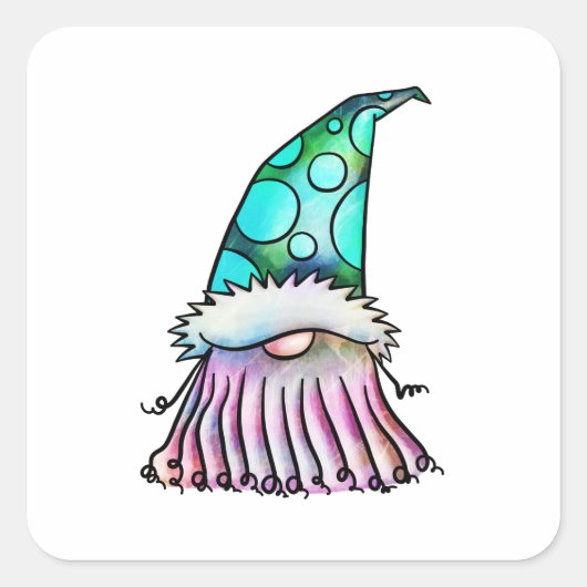 Funny Big Beard Waterverf Garden Gnome Vierkante Sticker (Voorkant)