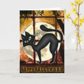 Funny Big Black Cat Halloween Wenskaart Kaart (Gele Bloem)