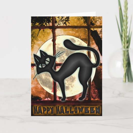 Funny Big Black Cat Halloween Wenskaart Kaart (Voorkant)