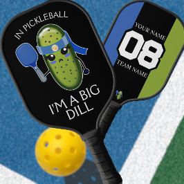 Funny Big Dill Team Name Number Blue Black & Green Pickleball Paddle