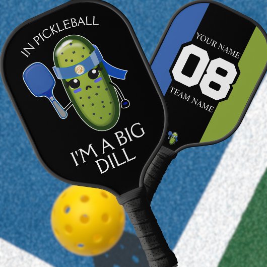 Funny Big Dill Team Name Number Blue Black & Green Pickleball Paddle