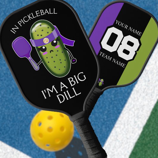 Funny Big Dill Team Name Number Paars Black Green Pickleball Paddle