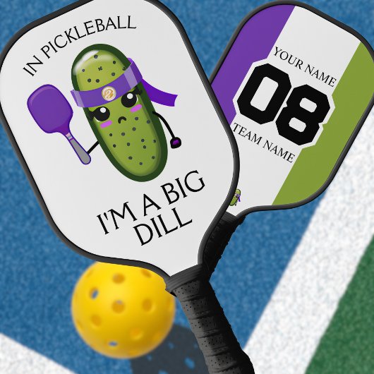 Funny Big Dill Team Name Number Paars White Green Pickleball Paddle