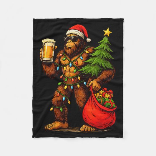 Funny Big Foot Santa Hat Drink Christmas Tree Xmas Fleece Deken (Voorkant)