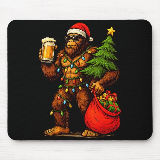 Funny Big Foot Santa Hat Drink Christmas Tree Xmas Muismat (Voorkant)