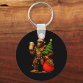 Funny Big Foot Santa Hat Drink Christmas Tree Xmas Sleutelhanger (Voorkant)