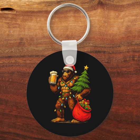Funny Big Foot Santa Hat Drink Christmas Tree Xmas Sleutelhanger (Voorkant)