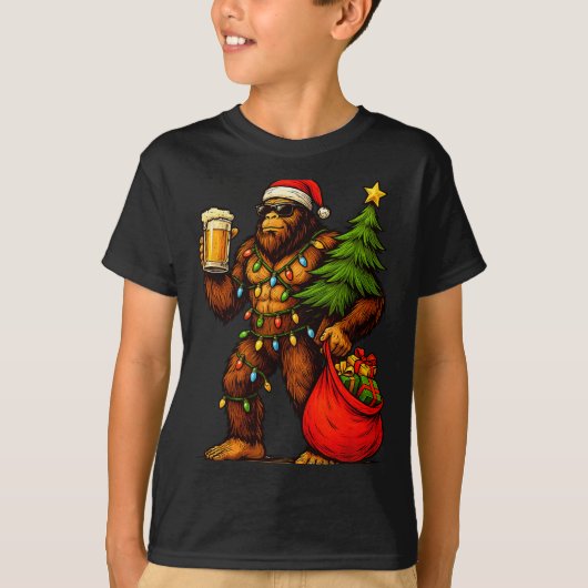 Funny Big Foot Santa Hat Drink Christmas Tree Xmas T-shirt (Voorkant)