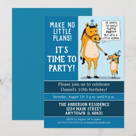 Funny Big Horse and Little Horse Birthday Party Kaart (Voorkant / Achterkant)